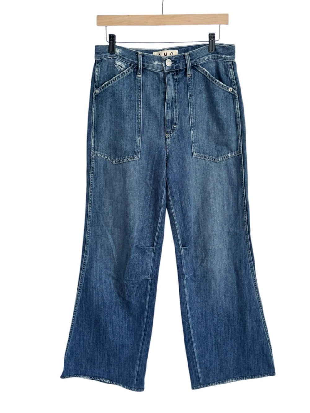 AMO Severine Cargo Jeans Size 28 Mid Rise Wide Leg Denim Lovely Blue Made in USA - Picture 3 of 11